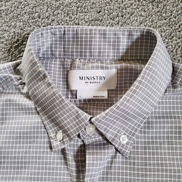 Ministry Of Supply Shirt Mens Large Gray Button Up Checks Vented Performance - Picture 3 of 11